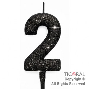 VELA NUMERAL CHICO 5.5 CM CON GIBRE NEGRO NUMERO 2 x 1